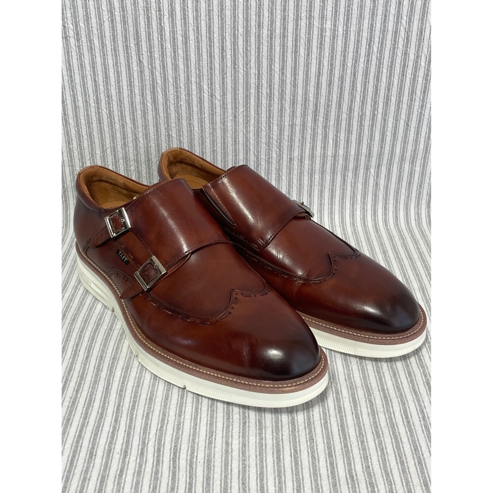 Taft Hiro Brown Leather Double Monk‎ Strap Wingtip Hybrid Shoes Mens 10